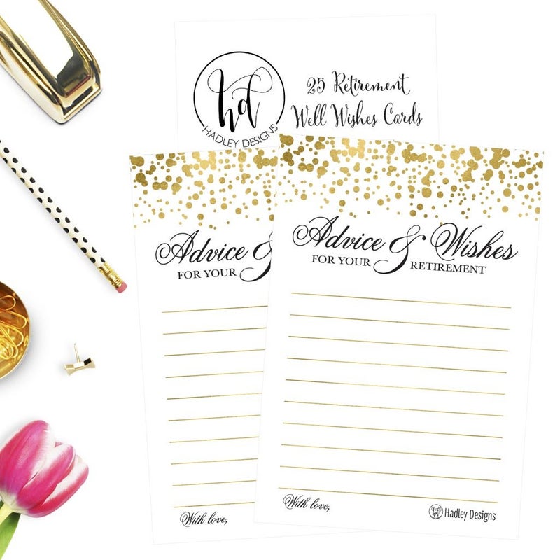 Hadley Designs 25 Gold Retirement Party Advice Card, Supplies and Decoration Happy Retiree Celebration Gift, Bucket List Wish Jar, Personalized Officially Retired Centerpiece - Image 4